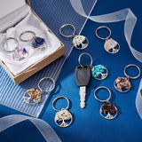 2 Sets Natural & Synthetic Mixed Stone Keychain, with Stainless Steel Split Rings and Alloy Pendant, Flat Round with Tree of Life, 55mm, Pendant: 28x25.5x5~6mm, 9pcs/set
