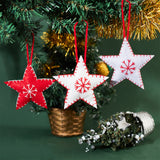 6Pcs 3 Colors Star with Snowflake Felt Fabric Pendant Decoration, with Cotton Rope, for Christmas Tree Ornaments, Mixed Color, 171mm, 2pcs/color