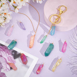 20Pcs Electroplated Natural Quartz Crystal Pendants, Light Gold Plated Copper Wire Wrapped Faceted Nuggets Charms, Mixed Color, 30~45x8~15x5~8mm, Hole: 3.5mm