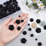 60Pcs 5 Styles Opaque Resin Cabochons, Rose, Black, 9~25x9~25.5mm, 12pcs/style