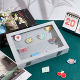 Rectangle Velvet Badge Presentation Boxes , Clear Glass Visible Window Storage Box for Brooch Storage, with Iron Clasps, Light Grey, 20.2x28.4x5cm