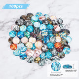 100pcs Glass Cabochons, Marble Pattern, Half Round/Dome, Mixed Color, 12mm