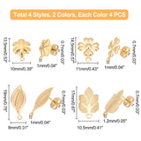 32Pcs 8 Style 304 Stainless Steel Stud Earring Findings, with Loop and Ear Nuts/Earring Backs, Leaf & Flower, Golden & Stainless Steel Color, 13.5~19x8~11mm, Hole: 1~1.2mm, Pin: 0.7mm, 4pcs/style