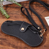 Imitation Leather Glasses Cases, with Lanyard & Alloy Swivel Clasps, for Eyeglass, Sun Glasses Protector, Multifunctional Storage Bag, Black, 625mm