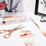 Office Tool Sets, with Transparent Spring Powered Desktop Stapler, Iron Claw Staple Remover, Stainless Steel Scissors & Envelope Opener, Rose Gold