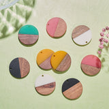 Resin & Wood Pendants, Flat Round, Mixed Color, 28.5x3.5~4mm, Hole: 1.5mm, 5colors, 2pcs/color, 10pcs/box