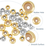 40Pcs 8 Style Brass Beads, with Rubber Inside, Slider Beads, Stopper Beads, Rondelle, Platinum & Golden, 6~10x3~4mm, Hole: 2mm, 5pcs/style