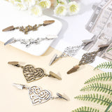6PCS 6 Style Vintage Alloy Cardigan Clips, Sweater Collar Clips, Peach Hearts & Bird & Flower, Mixed Color, 95~103mm, 1pc/style