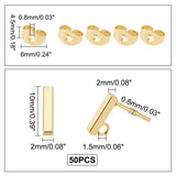 304 Stainless Steel Stud Earring Findings, with Loop and Ear Nuts, Rectangle, Golden, Stud Earring Findings: 10x2x2mm, Hole: 1.5mm, Pin: 0.8mm, 50pcs/box,Ear Nuts: 6x4.5x3mm, hole: 0.8~1mm, 50pcs/Box