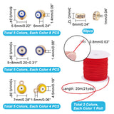 DIY Evil Eye Bracelets Making Kit, Including Flat Round & Column Alloy Enamel Beads & Charms, Polyester Thread, Mixed Color, Beads & Charms: 130Pcs/set