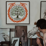 PET Hollow Out Drawing Painting Stencils, for DIY Scrapbook, Photo Album, Tree, 30x30cm