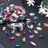 128Pcs 16 Colors Glass Rhinestone Cabochons, Pointed Back & Back Plated, Horse Eye, Mixed Color, 15x7x4mm, 8pcs/color