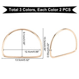 6Pcs 3 Colors Iron Bag Handles, for Handmade Bag Handbags Purse Handles Replacement, Mixed Color, 10.3~10.4x13.5~13.8x0.55~0.6cm, Inner Diameter: 9.1~9.2x12.4~12.6cm, 2pcs/color