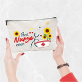 Nurse Theme Polycotton Custom Canvas Stroage Bags,  Metal Zipper Pouches, Rectangle, Sunflower Pattern, 18x25cm