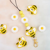 10Pcs 2 Style Food Grade Eco-Friendly Silicone Beads, Bee & Daisy, Mixed Color, 22~30x22~37x8.5~9.5mm, Hole: 2mm, 5pcs/style