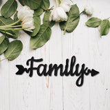 Laser Cut Basswood Wall Sculpture, for Home Decoration Kitchen Supplies, Word Family, Black, 110x300x5mm