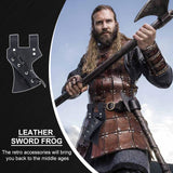 PU Leather Waist Sheath, Retro Style Viking Knight Belt Waist Sheath, Costume Medieval Sword Waist Bag for Men Boys Stage Show Cosplay, Black, 200x117x45mm