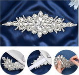 Hotfix Rhinestone, Brass on Patches, for Wedding Theme Dress Shoes Garment Decoration, Flower, Crystal, 242x90x4.5mm