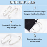 4Pcs 2 Styles Egg Shaped 201 Stainless Steel Grooved Hinged Bangles, for DIY Electroplated, Leather Inlay, Clay Rhinestone Pave Bangle Making, Stainless Steel Color, 1/4 inch(0.6cm), Inner Diameter: 2x2-3/8~2-5/8 inch(5.1x6.1~6.6cm), 2pcs/style