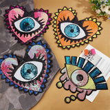4Pcs 4 Style Sequin Iron on/Sew on Patches, Glittered Appliques, for Garment Decoration, Evil Eye & Heart, Mixed Color, 270x310x1mm & 315x340x1mm, 1pc/style