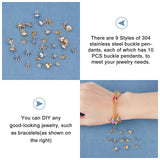 90Pcs 9 Style 304 Stainless Steel Peg Bails Pendants, for Half Driled Beads, Mixed Color, 10x5~8mm, Hole: 2mm, Pin: 1.2mm, 10pcs/style