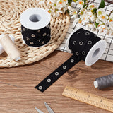 5 Yards Alloy Snap Button Tape Trim Polyester Ribbons, with 2Pcs Plastic Empty Spools, Black, 7/8 inch(21mm)