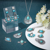16Pcs 8 Styles Synthetic Turquoise Pendants, with Antique Silver Tone Aolly Findings, Cadmium Free & Nickel Free & Lead Free, Fan & Teardrop & Flat Round & Fish & Cross & Oval & Square, 28~47x19~34x2.5~7mm, hole: 2~3mm, 2pcs/style