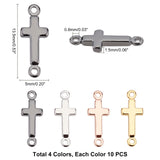 40Pcs 4 Colors Brass Links Connectors, Lead Free & Cadmium Free & Nickel Free, Cross, Mixed Color, 13.5x5x1.5mm, Hole: 0.8mm, 10pcs/color