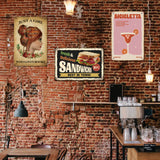 Vintage Metal Tin Sign, Iron Wall Decor for Bars, Restaurants, Cafes Pubs, Rectangle with Word Fresh & Delicious Sandwiches Best In Town, Food Pattern, 200x300x0.5mm