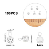 100Pcs Brass Crystal Rhinestone Charms, Flat Round, Silver, 5.5x3.5x2.5mm, Hole: 1mm