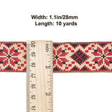 Ethnic Style Polyester Ribbon, Jacquard Ribbon, Tyrolean Ribbon, Flat, Red, Floral Pattern, 1-1/8 inch(28mm), about 10 yards/roll