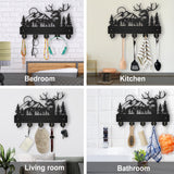 Wood & Iron Wall Mounted Hook Hangers, Decorative Organizer Rack, with 2Pcs Screws, 5 Hooks for Bag Clothes Key Scarf Hanging Holder, Deer, 200x300x7mm.