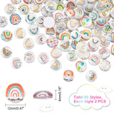 120Pcs Glass Cabochons, Flat Round with Rainbow Pattern, Mixed Color, 12x4mm