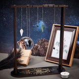 1 Set Small Crystal Display Shelf, Crystal Dowsing Pendulum Display Hanging Holder Stand, with Butterfly Pattern, with 3Pcs Gemstone Drowsing Pendulums, Black, Finish Product: 8x25x30cm