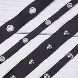 Flat Imitation Leather Cord, Platinum Tone Alloy Eyelet Tape, for Jewelry Making, Black, 19x1mm, Hole: 6mm