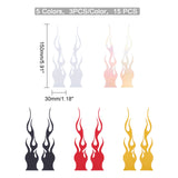 15 Sheets 5 Colors Waterproof Plastic Wall Stickers, with Adhesive Tape, For Car Decorations, Fire Shape, Mixed Color, 15x3x0.01cm, 3sheets/color
