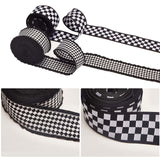 20 Yards 2 Styles Polyester Ribbons, Jacquard Ribbon, Tyrolean Ribbon, with Tartan Pattern, Garment Accessories, White, Black, 1-5/8 inch(40mm), 10 yards/style