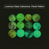 Luminous Glass Cabochons, Planet Pattern, Flat Round, Mixed Color, 80pcs/box