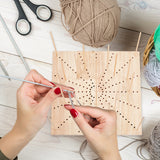 Square Wood Crochet Blocking Board, Knitting Loom, with Round Wooden Sticks for Making Cushions, Scarves, Hats, Headbands, Shawl, Sun Pattern, Board: 300x300x12mm, 1pc, Sticks: 150x4mm, 20pcs