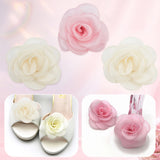 4pcs 2 colors Detachable Artificial Rose Organza Shoe Decoration, with Iron Buckle Clip, Mixed Color, 57~63x65~67x24~25mm, 2pcs/color