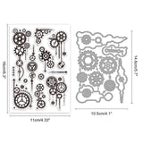 1Pc Carbon Steel Cutting Dies Stencils, with 1 Sheet PVC Plastic Stamps, for DIY Scrapbooking, Gear, Stamp: 160x110x3mm, Stencils: about 146x105x0.8mm