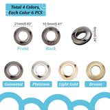 24Pcs 4 Colors Alloy Grommet Eyelet Findings, Screw Together Grommet Ring, for Bag Making, Mixed Color, 2.1x0.6cm, Hole: 10.5mm, 6pcs/color
