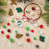 43Pcs 17 Style Christmas Theme Silicone Beads and Wooden Beads, Chewing Beads For Teethers, DIY Nursing Necklaces Making, Mixed Shapes, Mixed Color, 12~30x12~31.5x7~14mm, Hole: 2~4mm