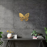 Iron Hanging Decors, Metal Art Wall Decoration, Butterfly with Skull, for Living Room, Home, Office, Garden, Kitchen, Hotel, Balcony, with Wall Anchor & Screw, Golden, 200x160x1mm