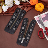 PU Leather Lace-in Boot Zipper Inserts, Tieless Shoe Laces, with Brass Zipper, Alloy Puller, for Boots, Black, 165x60x4mm, Hole: 5mm