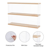 2-Tier Transparent Acrylic Toys Action Figures Display Boxs, Dustproof Minifigures Display Case with Wood Base, Rectangle, Clear, Finish Product: 30x9.8x27cm