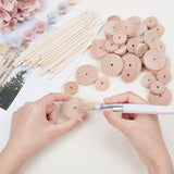 36 Sets 2 Styles Chinese Cherry Wood Unfinshed Wheel & Stick, DIY Wooden Craft Kit, Wheat, Stick: 10~15x0.4cm, Wheel: 2.5~3.8x0.6cm, Hole: 3.7mm, 18 sets/style