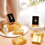 Cardboard Necklace Boxes, with Ribbon Bowknot and Sponge Inside, Rectangle, Gold, 7x5x2.5cm