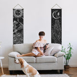 Polyester Decorative Wall Tapestrys, for Home Decoration, with Wood Bar, Rope, Rectangle, Sun, 1300x330mm