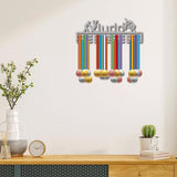 Fashion Iron Medal Hanger Holder Display Wall Rack, 3 Lines, with Screws, Word Judo, Sports Themed Pattern, 150x400mm, Hole: 5mm